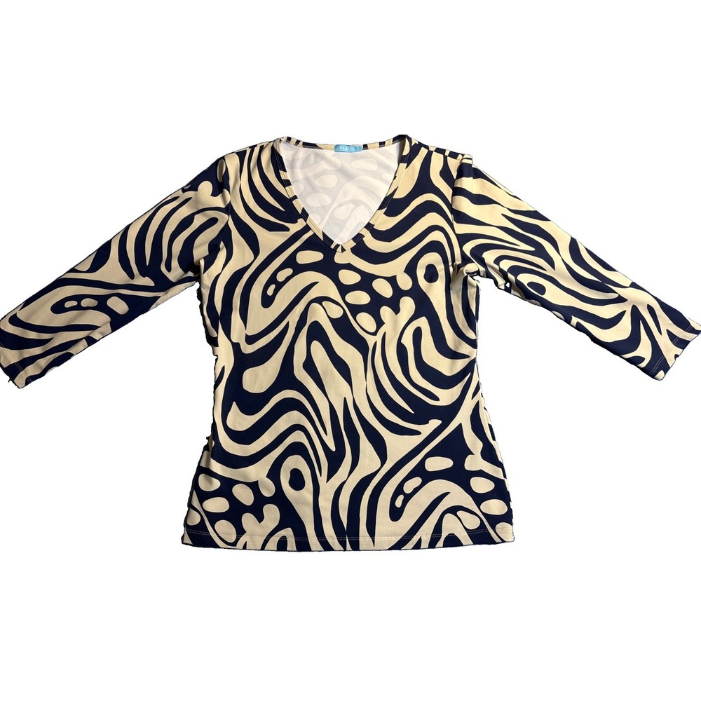 J.McLaughlin Top Women's Navy Cream Excellent Abstract Swirl V-Neck Small